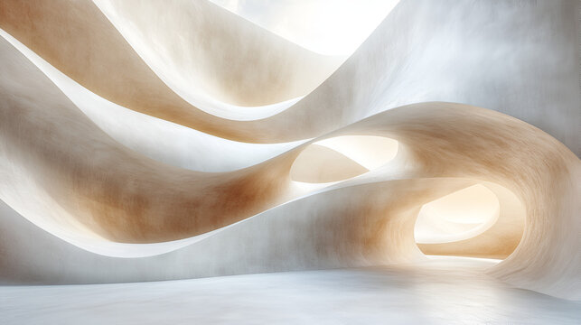Flowing organic shapes with soft fabric texture, warm beige minimalism, sculptural drapery, serene elegance