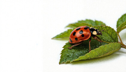 Fototapeta premium Ladybug on green leaf