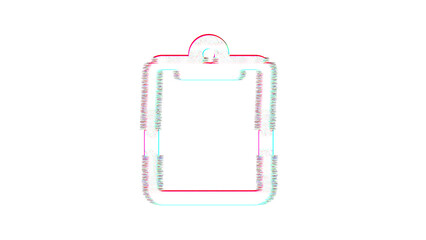 Icon clipboard is distorted. Glitch. Noise, chromatic aberration, geometric distortion