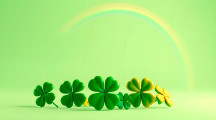 Four-leaf clovers on a light green background. A symbol of good luck and fortune, ideal for projects about St. Patrick's Day celebrations