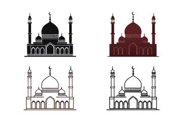 Mosques Silhouettes and line-art versions with domes and minarets