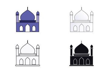 Mosques Silhouettes and line-art versions with domes and minarets