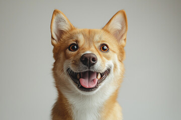 Happy Portrait of Smiling Shiba Inu with Warm Cream Fur, Professional Studio Photography Capturing Cheerful Expression and Natural Dog Personality