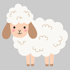 Hand drawn cute little lamb on gray background. Baby Room wall art, cartoon nursery animal, baby shower decoration, Concept for children print.	