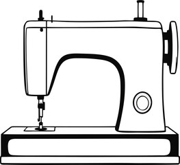 A minimalistic black and white icon of a vintage sewing machine. retro aesthetic, or vintage design