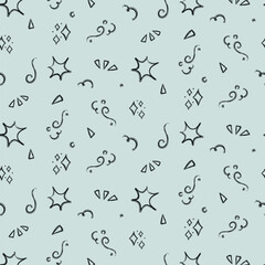 Simple Seamless Doodle Pattern, Hand Drawing, Black, EPS 10, Scribble symbols, Anime, Monochrome Minimalist Retro Background, Simple Flat Artwork, Vector