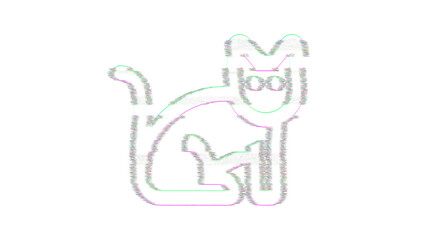 Icon cat is distorted. Glitch. Noise, chromatic aberration, geometric distortion