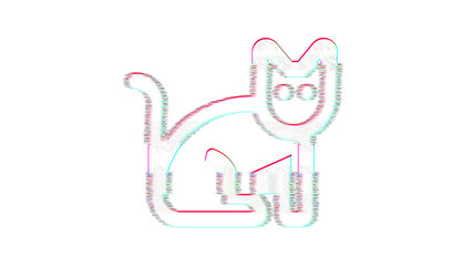 Icon cat is distorted. Glitch. Noise, chromatic aberration, geometric distortion