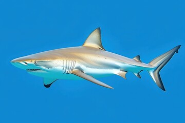 Naklejka premium Shark swimming gracefully through clear blue ocean water