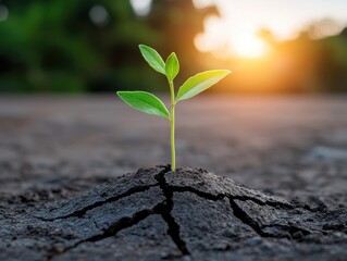 smart long investing growth stocks concept. A small green plant emerges from cracked soil, illuminated by warm sunlight in the background.