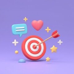 Target Arrow Hitting Bullseye Surrounded by Heart, Stars, and Speech Bubble