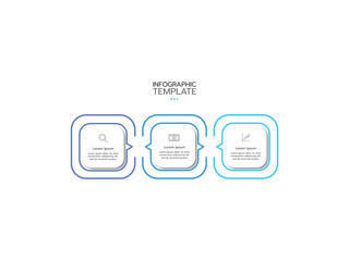 Infographic template. Concept with three colorful rectangular elements placed in horizontal row and connected by arrows.