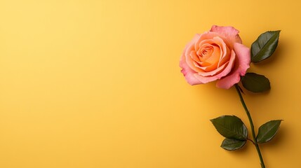 Fototapeta premium Elegant Pink Rose on Yellow Background for Floral Design Projects
