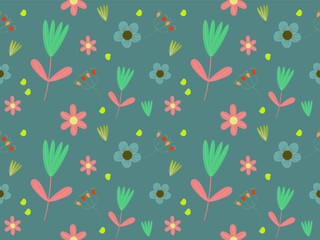 Seamless floral pattern with colorful flowers for spring decoration, cute fabric pattern for kids, sweet