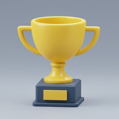 Stylized Yellow Trophy Cup on Base Awarding Victory and Achievement