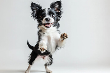 Playful Puppy Jumping with Joy: Energetic Black and White Dog