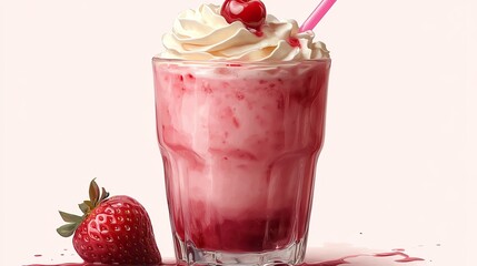 delicious strawberry milkshake with whipped cream,cherry on top png with transparent background for beverage,dessert designs