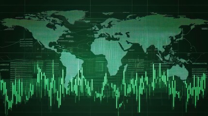 Green World Map with Data Visualization Background