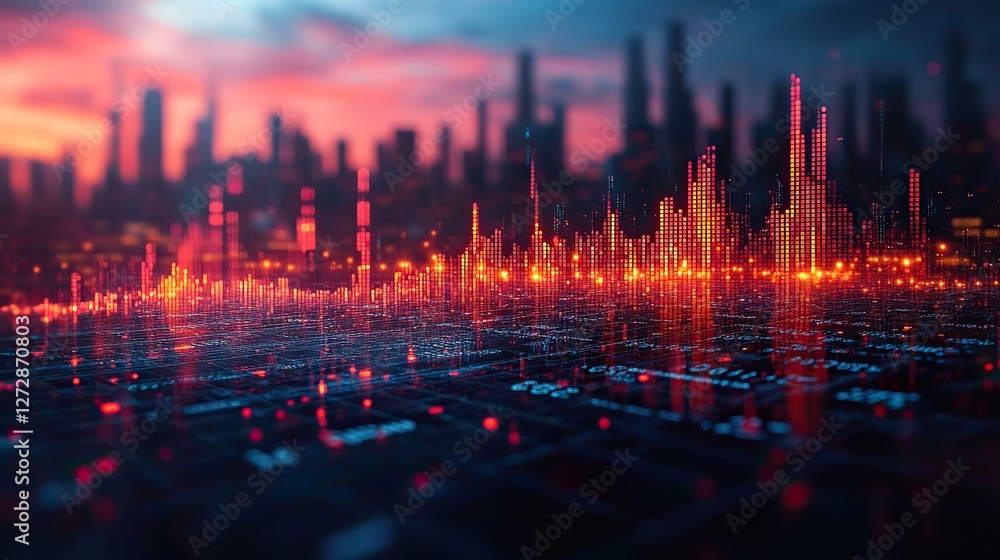 Poster detailed analysis display investment trading metrics,trends on stock market graph chart with indicat