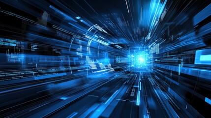 Obraz premium Abstract blue digital technology background with motion