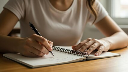 A person writing in a notebook, symbolizing creativity and focus.