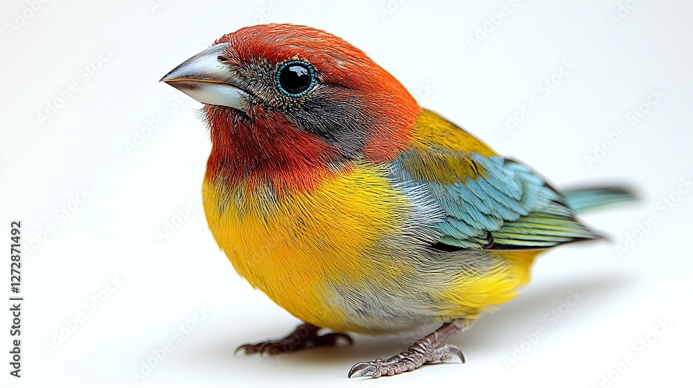 Poster detailed close up of a colorful weaverbird perched standing isolated on a transparent background ide