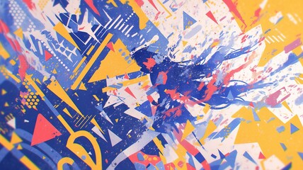 Abstract art of a woman with vibrant colors and shapes, dynamic movement.  Possible stock use