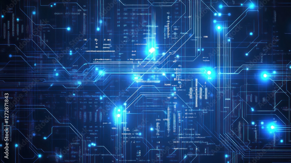 Poster abstract digital circuit design with glowing elements