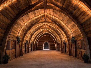 Fototapeta premium Rustic wooden barn interior with warm lighting ambiance
