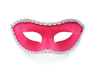 Beautiful pink carnival mask on white background