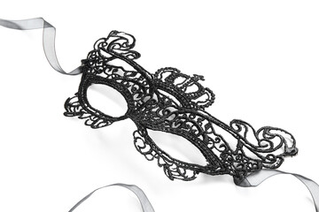 Obraz premium Beautiful black carnival mask on white background