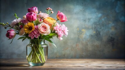 Fototapeta premium beautiful arrangement of flowers in a glass vase, floral composition, decorative