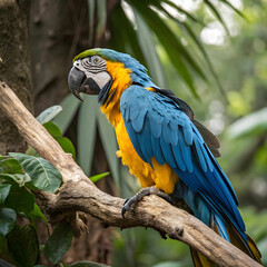 A stunning vibrant blue-and-yellow macaw with detailed feathers and lifelike textures.