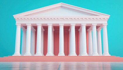 Obraz premium A stylized architectural structure with classical columns, featuring a pastel color scheme and a vibrant backdrop.