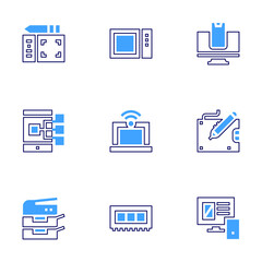 Device icon set. Bold line style. Duotone colors. Editable stroke. ram, electronic device, device, devices, photocopier, tablet, ui design, microwave, laptop