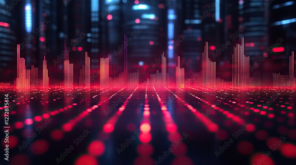Poster digital stock market trading with rising graph analytics illuminated financial data,market trends vi