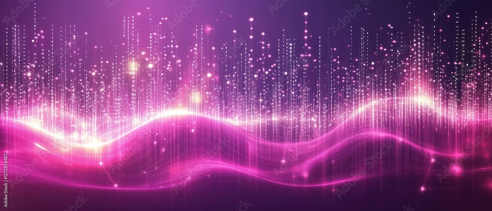 Poster abstract digital background showcasing vibrant pink waves and sparkling particles, creating a mesmer