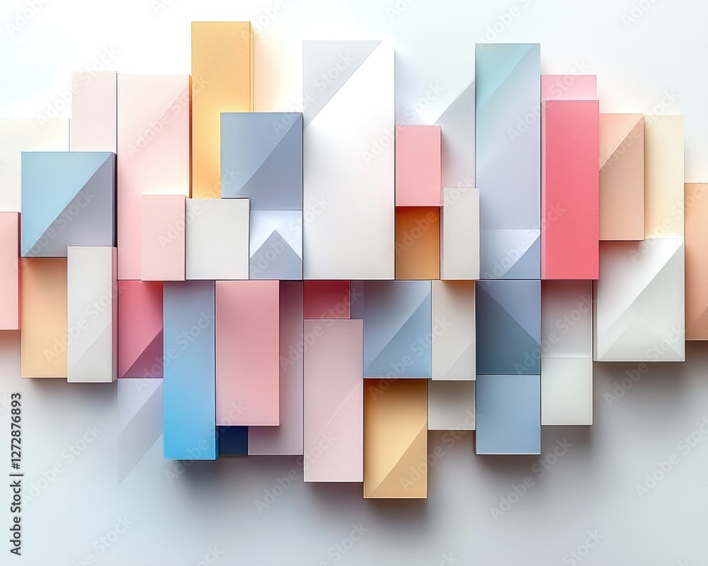 Leinwandbilder abstract geometric shapes in soft pastel tones arranged symmetrically on a clean white background, h