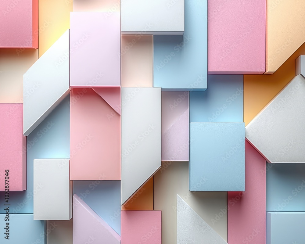 Leinwandbilder abstract geometric shapes in soft pastel tones arranged symmetrically on a clean white background, h