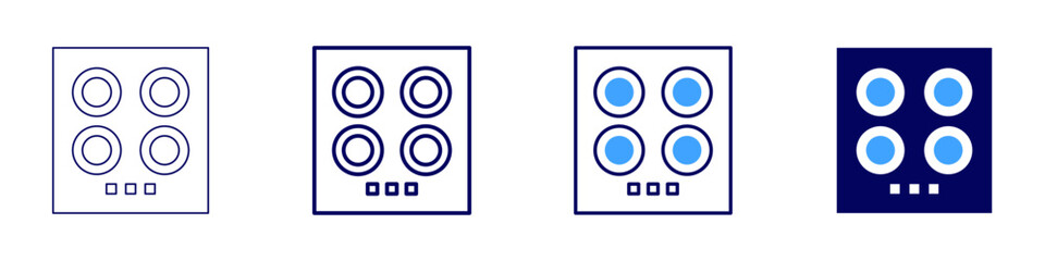 Hob icon in 4 different styles. Thin Line, Line, Bold Line, Duotone. Duotone style. Editable stroke