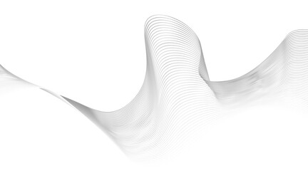 Obraz premium Stylized line art background. Vector illustration. Wave with lines. Abstract gray smooth flowing wave lines on a white background. Dynamic sound wave element design. 
