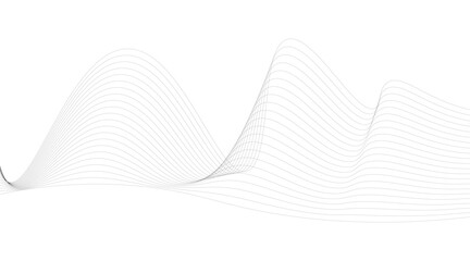 Stylized line art background. Vector illustration. Wave with lines. Abstract gray smooth flowing wave lines on a white background. Dynamic sound wave element design. 