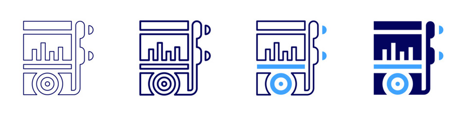 Mp3 icon in 4 different styles. Thin Line, Line, Bold Line, Duotone. Duotone style. Editable stroke