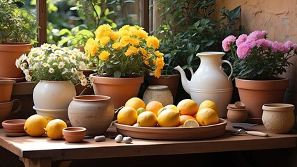 View of backyard garden in digital art style