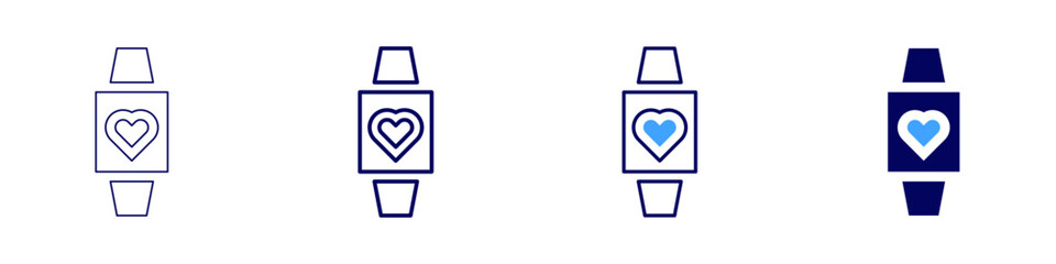 Smartwatch device icon in 4 different styles. Thin Line, Line, Bold Line, Duotone. Duotone style. Editable stroke