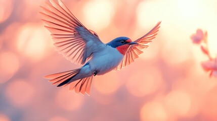 Fototapeta premium A Bird in Flight at Sunrise, Serenity and Freedom in Nature