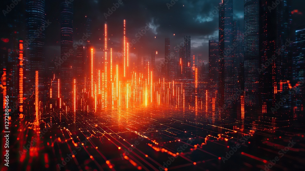 Poster dynamic 3d rendering of rising stock market graphs displaying bullish investment trends,financial gr