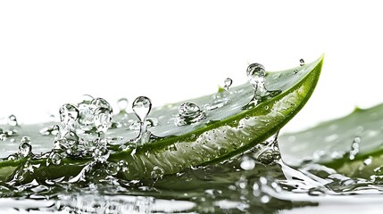 Aloe vera leaf splashing in water, skincare, health, nature, background white