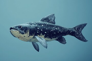 Fototapeta premium Coelacanth swimming serenely in the turquoise water environment