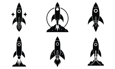 Rocket Icon Bundle, Startup Business Silhouette Vector Illustration.